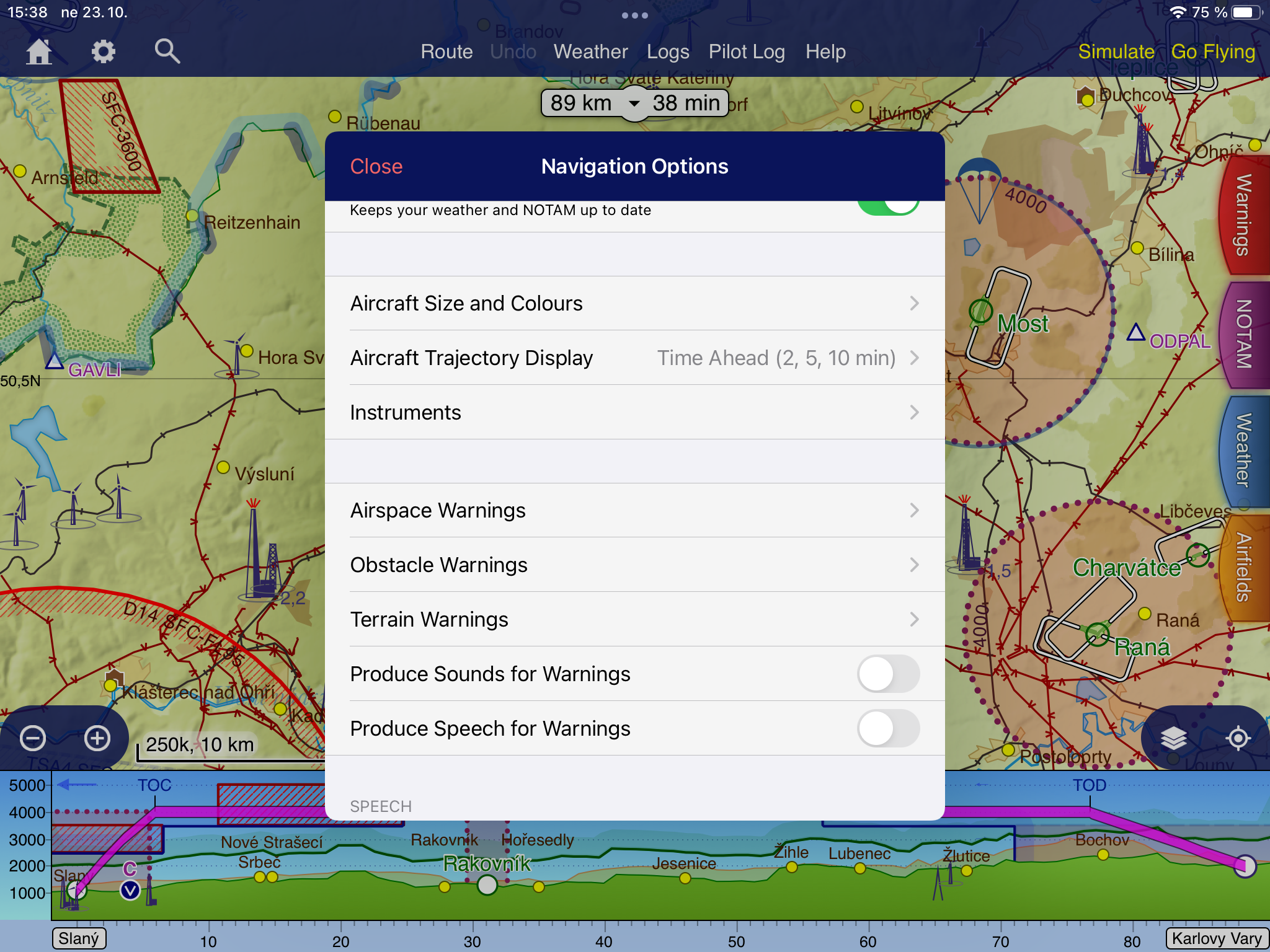 Nastavení varování v SkyDemonu